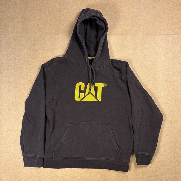 Caterpillar Hoodie Mens XL Black Good CAT Logo Graphic Workwear Pullover